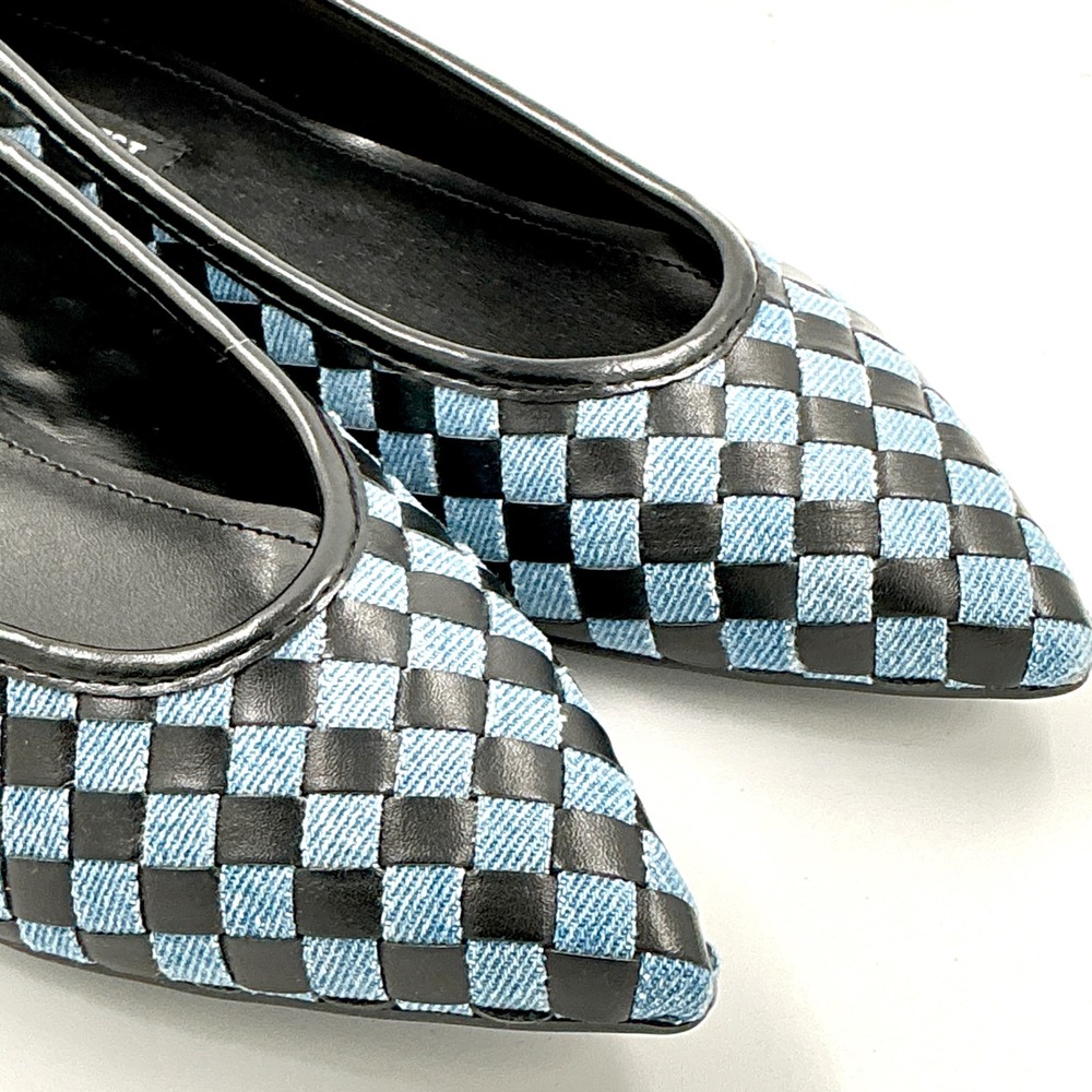 Nine West Size 6.5 Woven Checkered Pointed Flats Black Blue Denim NEW Largo $89 - Picture 2 of 12